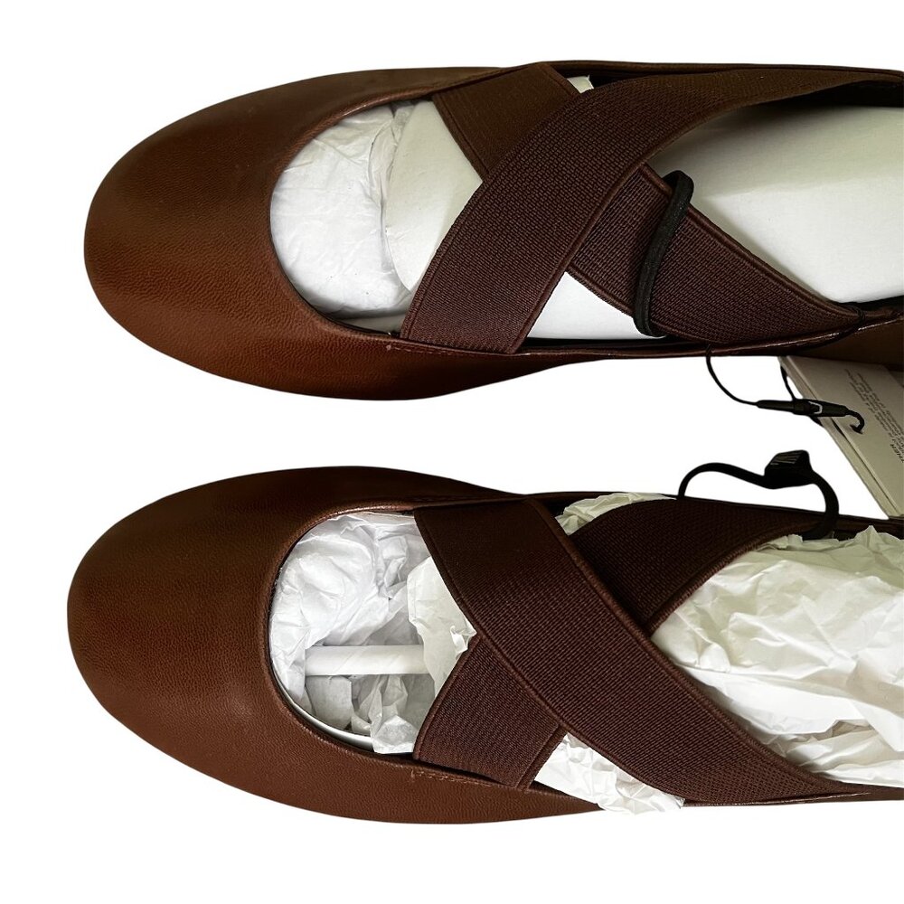 ZARA Leather Ballet Flats with Crossed Elastic Straps – Chocolate Brown Size 7.5 - Picture 5 of 8